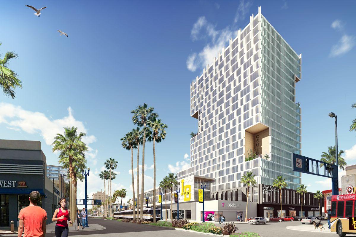 Concept art for the proposed CSULB student village.