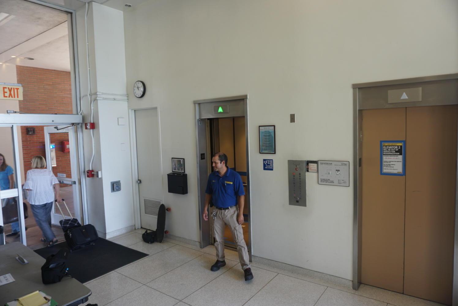 The elevator located in the Macintosh Building on Upper Campus now features an attendant in charge of riding with passengers.