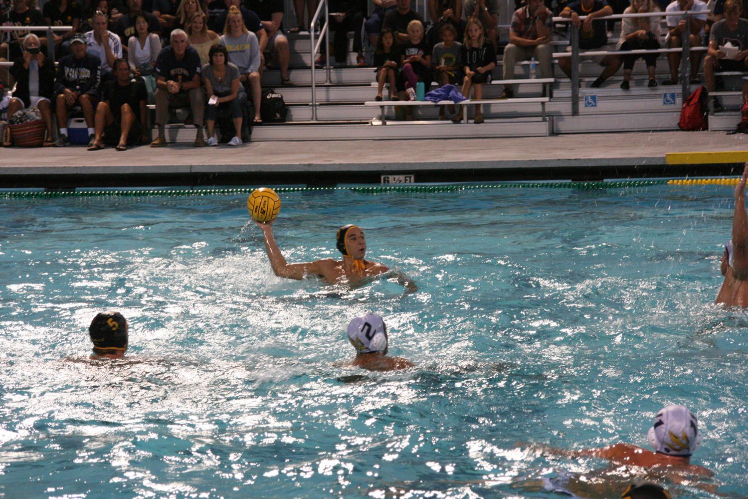 LBSU junior attacker Chandler Kaltenbach winds up for a shot at the goal in the 49er's 11-10 quadruple overtime victory.