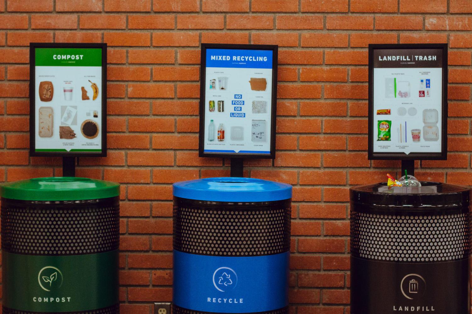New waste bins seen in the first floor of the University Library. The “Zero Waste Stations” have been added as part of the Office of Sustainability’s Waste Not project to make the campus more eco-friendly.