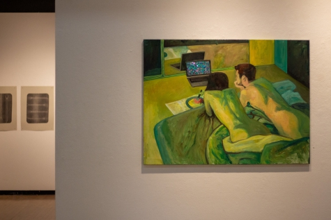 A painting hanging in the gallery