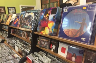 Colorful records on display at Fingerprints Music.