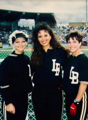 The three Long Beach State seniors on the 1992 softball team Amy Geldbach (left), Ruby Flores (middle), and Kim Sowder (right) enjoy the moment at the College World Series. Courtesy of Kim Sowder.