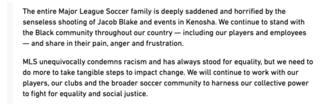 Statement from Major League Soccer