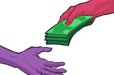 Two hands passing money
