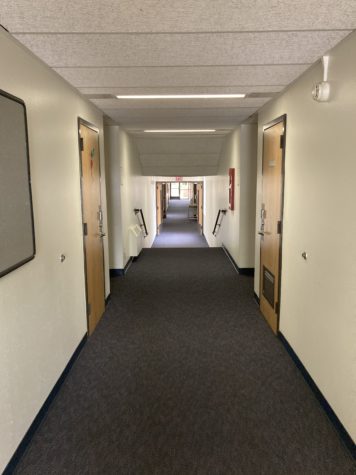 An empty hallway in the Parkside Dorm