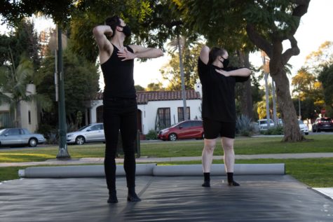 Tanner Miranda-Rumbo and Maili Schlosser perform a piece choreographed to the soundtrack of the 2011 film, "The Girl with the Dragon Tattoo."
