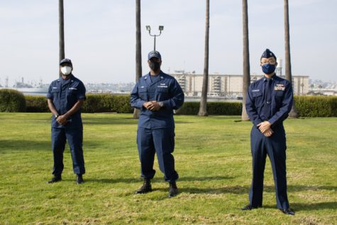 From left, Andrew Foster, Lieutenant Quentin and Long Lieutenant Commander Stephen Bor at the Los Angeles-Long Beach Coast Guard base.