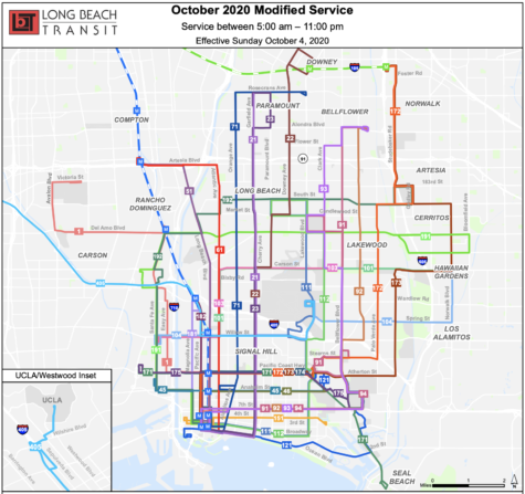 Modified Long Beach Transit bus routes in place since Oct. 4, 2020.