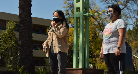 Speaker Allison Vo, an organizer for Viet RISE, was accompanied on stage by friend Indigo. Vo spoke about how AAPI violence is not new and “stopping anti-Asian violence means addressing white supremacy and its root.”