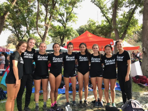 Ashley Ramos, right, and her teammates at Long Beach State cross country.