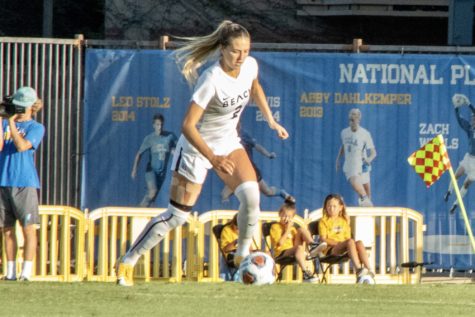 Long Beach State redshirt senior defender Kaitlin Fregulia played 90 minutes against UCLA in a 1-0 loss at Wallis Annenberg Stadium Sunday.