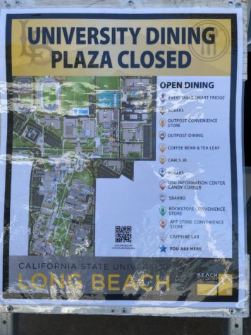 Signs throughout campus indicate available dining options.
