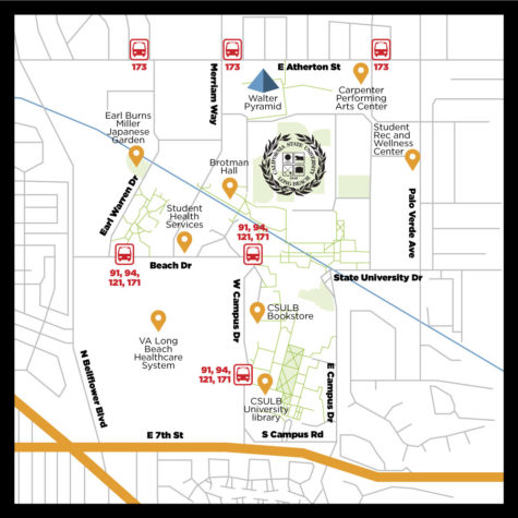 A map of the bus stops on campus. Photo credit: CSULB