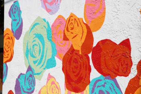 Roses painted in the alley of Cody Lusby’s home and studio space in Long Beach, Calif. for his community project “Roses for Rose Park” during the Long Beach Open Studio Tour on Oct. 3.