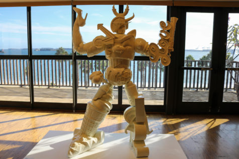 "Vice Lord" sculpture filled with artist Tristan Eaton’s vices in his 25 year retrospective exhibit “All at Once”  on October 8 at the Long Beach Museum of Art in Long Beach, Calif.