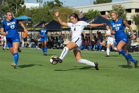 10/31/2021 - Junior forward Lena Silano had four shot attempts but was unable to score for Long Beach State on Sunday, Oct. 31, against UC Santa Barbara at George Allen Field. Photo credit: Ignacio Cervantes.