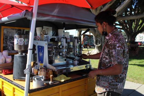 Juan Fernandez, 28, operating the Italian espresso machine at Cafablanca.