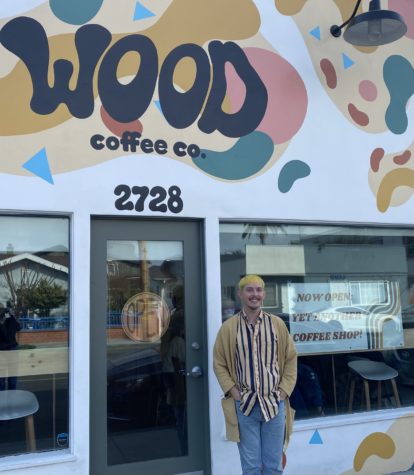 Nolan Wood, founder and owner, standing in front of the newly opened Wood Coffee Co.