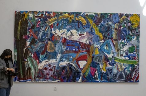 Gillian Ayres&squot; oil on canvas "Full Fathom Five", which hangs in the welcoming area of the Kleedfeld Contemporary Art Museum.