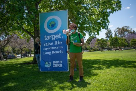 Danny’all Heydari (she/her) president SHIP IT ZERO, organized the Earth Day march to Target, as a protest to the company's contribution to overseas shipping pollution.
