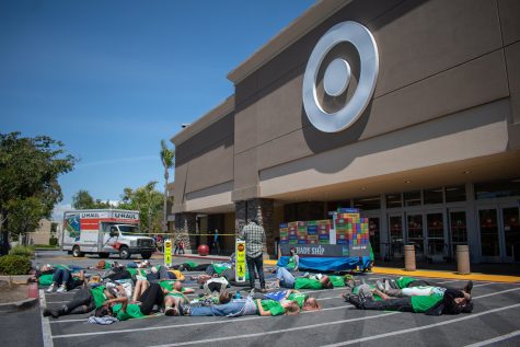 SHIP IT ZERO holds a "lie down" demonstration outside Target on Earth Day, to protest the company&squot;s contribution to pollution from overseas shipping.