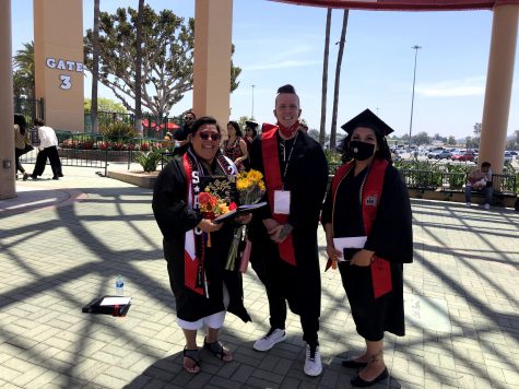 Blake Krawl with Project Rise co-founders Andrea Miranda and Lily Angel at the 2021 Santa Ana College graduation ceremony