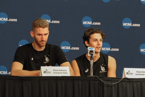 CSULB Junior Shane Holdaway and Sophomore Mason Briggs responding to a question regarding their readiness to face UCLA for Thursday's game.