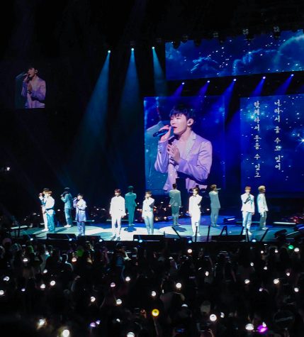 SEVENTEEN, a 13-member K-pop group performs at Kia Forum in their "Ode to You" Tour in 2019.