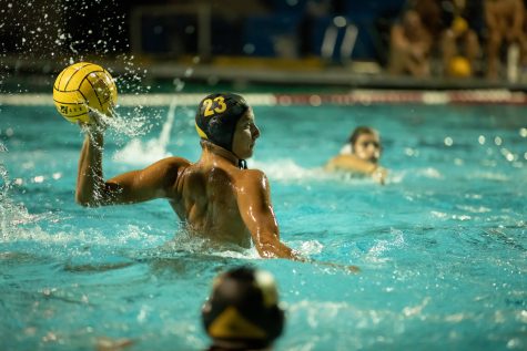 10/8/2022: Long Beach, CA- LBSU freshman attacker Aleksandar Timotijevic fires the ball toward the net against the University of the Pacific on Saturday during the loss at home.