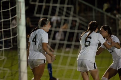 10/30/2022 - Long Beach, Calif: Long Beach State Women's soccer player, Lena Silano (#4), celebrates scoring her first goal of the game and her 15th goal of the season against UCSB on Sunday at George Allen Field.