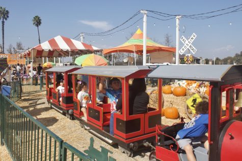 The train ride is a popular children's attraction at Pa's Pumpkin Patch.