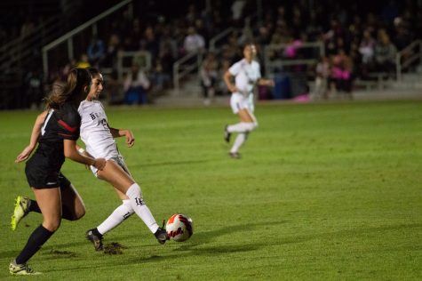 10/16/2022 - Long Beach, Calif: Long Beach State Women's Soccer player, Cherrie Cox, controls the ball against coverage against Cal State University in the second half at George H. Allen Field on Saturday.