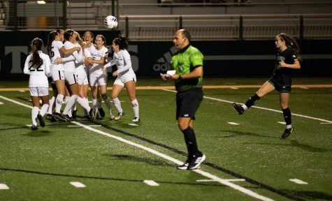 11/03/22: San Luis Obispo, CA- Long Beach celebrates after sophomore defender Summer Laskey scores a second half goal leading to the team's victory over the Cal Poly Mustangs on Thursday.