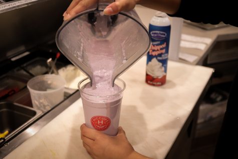 The menu at Hiccups offers a variety of beverages to its customers, such as a Taro slushie.