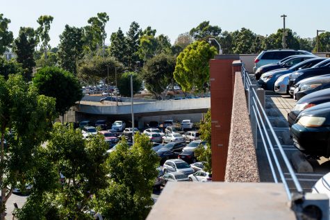 A view from the fourth level of the pyramid structure overlooking the parking lots below.