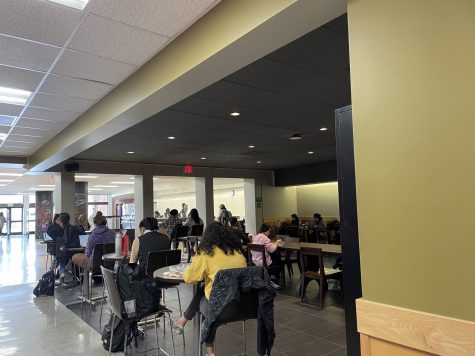 Students study inside the Caffeine Lab on the main floor of the University Library.