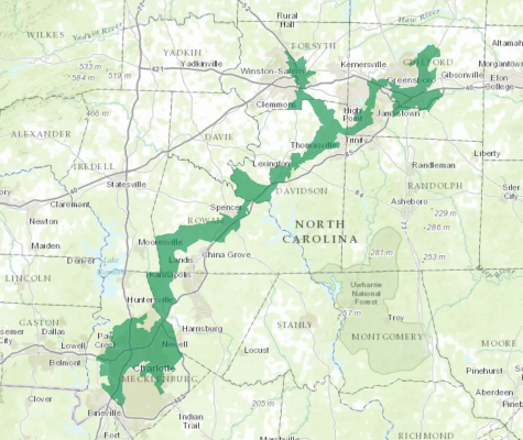 The North Carolina State Legislature proposed this district which stretched across the state packing majority black regions into a single district. It was struck down by the Supreme Court.