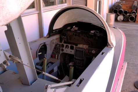 A replica of a cockpit from an F5-E jet aircraft is sitting in a courtyard over in the Engineering just waiting to be discovered. The plane this was modeled after first flew in 1972 and some versions of it are still operating in foreign militaries.