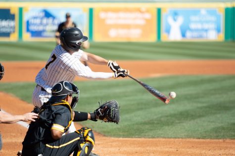 02/19/2023 - Long Beach, Calif: LBSU junior infielder, Nick Marinconz, goes at bat during the bottom of the second inning against Wichita State at Blair Field.
