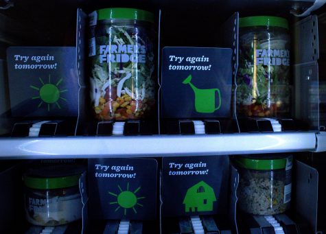 The Farmer’s Fridge vending machine is one of the ways that students at CSULB are offered healthy food options and it’s serviced and filled every day. Photo by Steven Matthews
