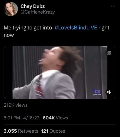 Another Twitter user reacting to how "Love Is Blind" fans felt when the live reunion didn&squot;t go live.