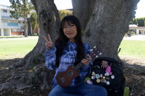 Jaclyn Nguyen, a first-year undeclared major takes the time to practice playing the ukulele, which is a good way for her to relax and unwind after a stressful week.