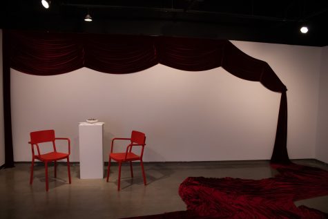 05/02/2023 - Long Beach, CA: "Political Theatre" includes conceptual pieces. The theatre curtains symbolize the state of politics today as it unravels after every viral moment.