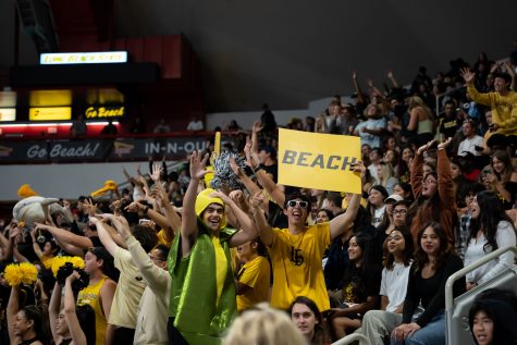 LBSU students pack the student section during ASI Night at the Walter Pyramid on Friday night.