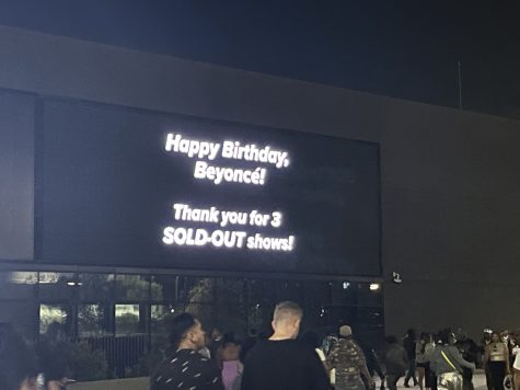 LED signs shined bright in celebration of Beyoncé's birthday and the achievement of three sold out shows in Inglewood.