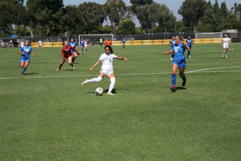 09/24/2023 - Long Beach, Calif: Long Beach State's women's soccer sophomore midfielder Cherrie Cox scores in the second half against UC Santa Barbara at George Allen Field.