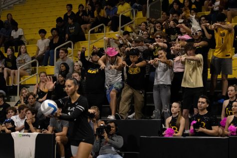 10/14/2023 - Long Beach, Calif: The Pit showed up on Saturday as they were not only loud, dancing and celebrating, but they also did a little dance every time defensive specialist Savana Chacon was just about ready to serve the ball. Their transfer of luck clearly worked as Long Beach State swept Cal State Fullerton at home 3-0.