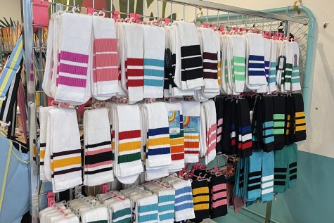 10/02/ 23 - Long Beach, Calif: Numerous pride-themed socks are available at Pigeon's Roller Skate Shop on Fourth St. They can demonstrate their support while designing to anyone's taste.