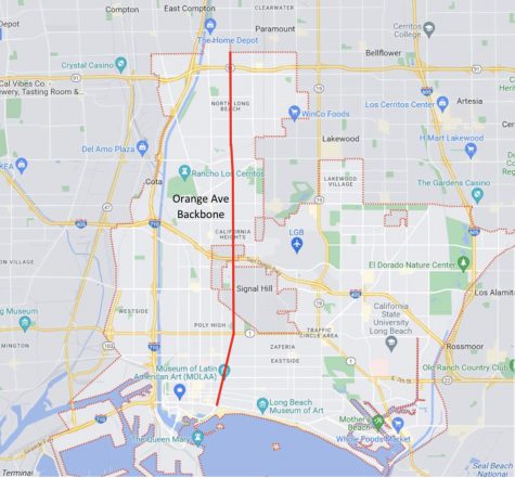 10/17/2023 - Long Beach, Calif: Orange Avenue Backbone Bikeway vicinity map.